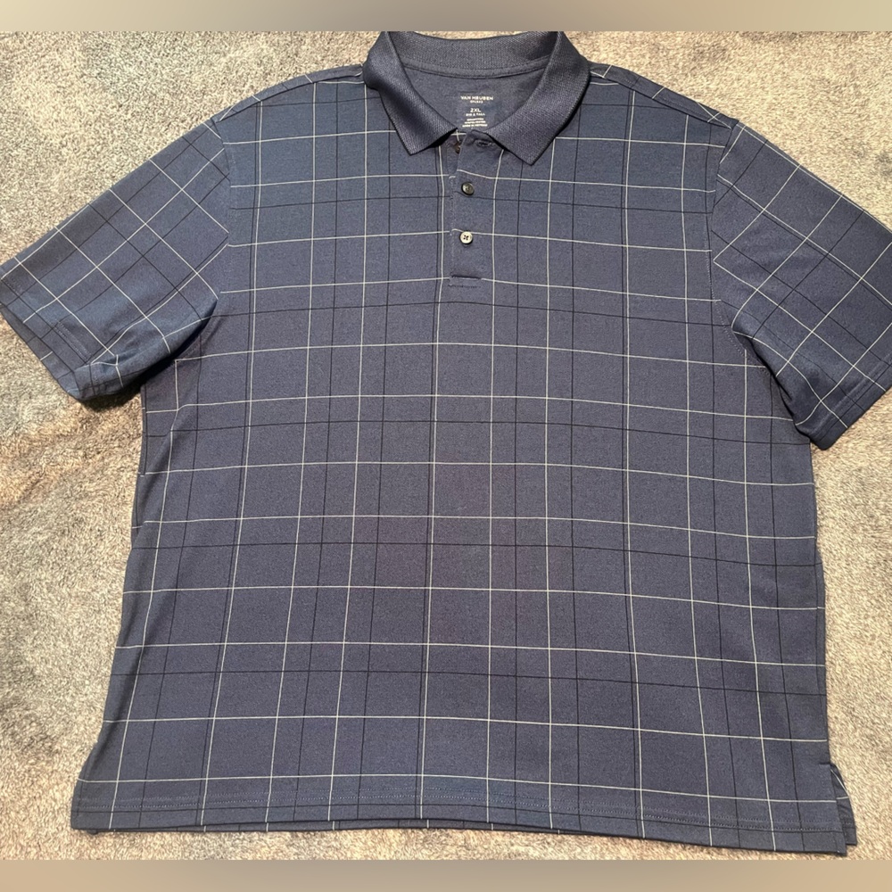 Van Heusen Dark Blue Checkered Polo